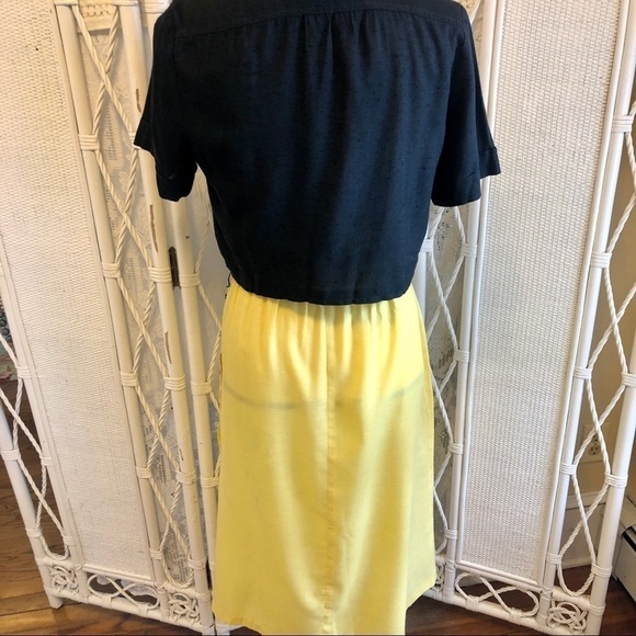 Vintage 70s Dress Yellow with Black Cropped Jacket and Skinny Belt size Medium - Picture 10 of 16